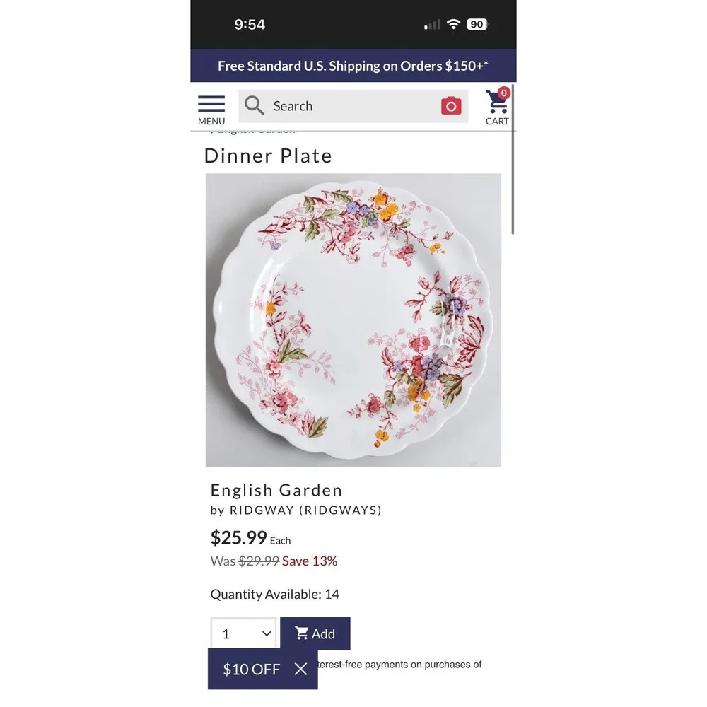 Lot 6 Ridgway English Garden Ironstone Dinner Plates Discontinued Rare‎ English